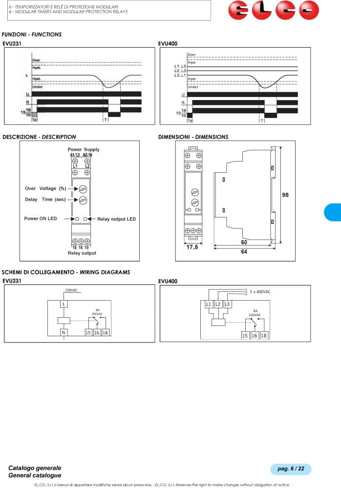 Elco Under Voltage Relay - EVU231, EVU400 Series