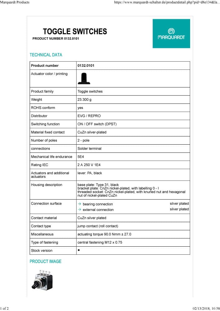 Marquardt Toggle Switch Series - 0100