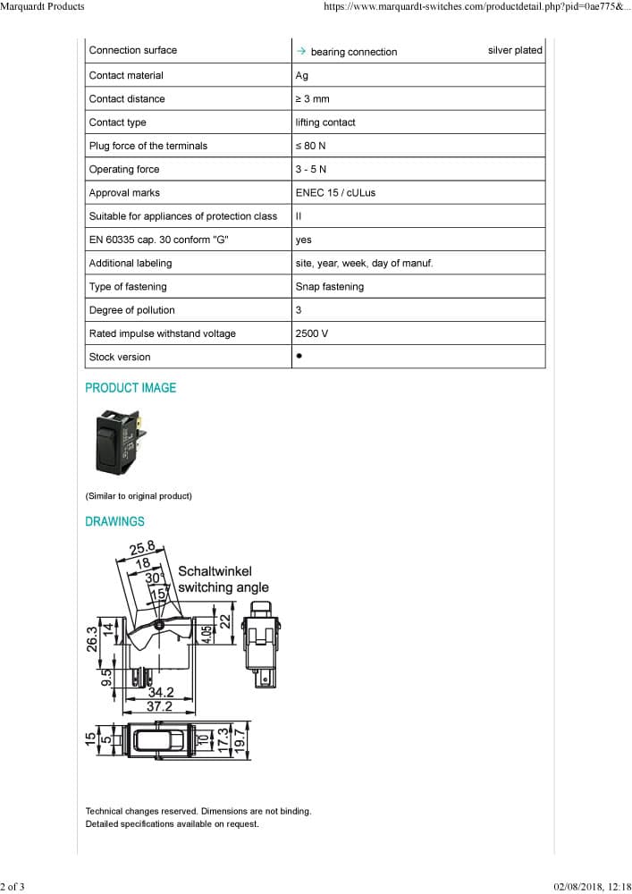 Marquardt 1 Pole Rocker Switches - Series 1550 ECO