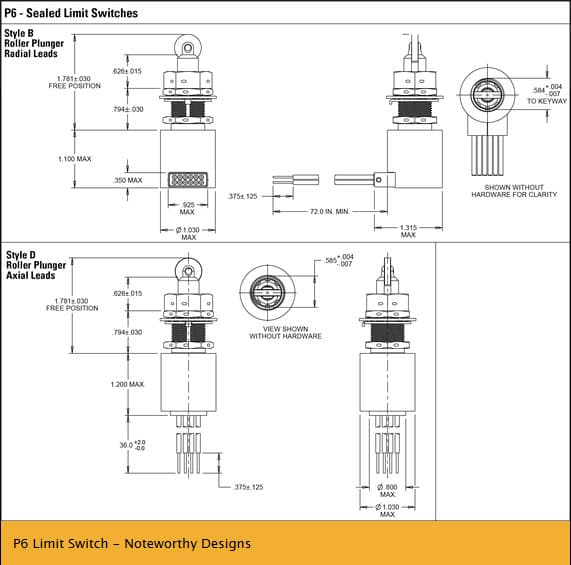 OTTO P6 Limit Switches from Noteworthy Designs are sealed against immersion &