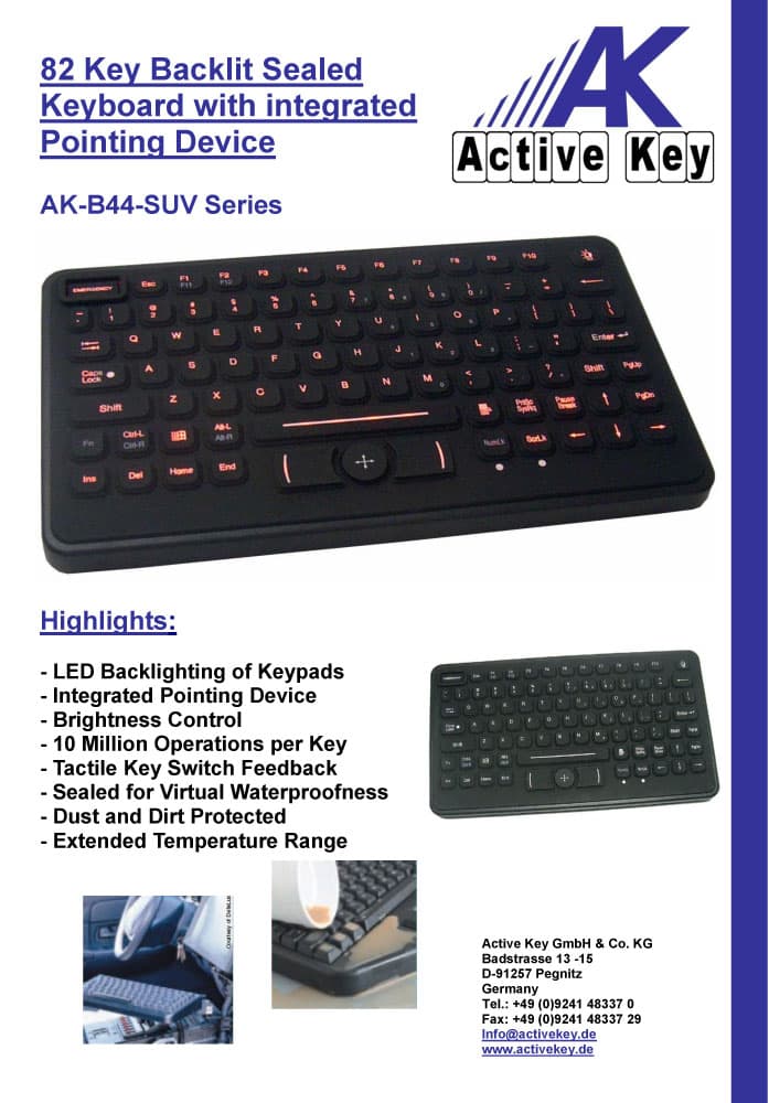 Active Key NEMA4 Waterproof Backlit Keyboard