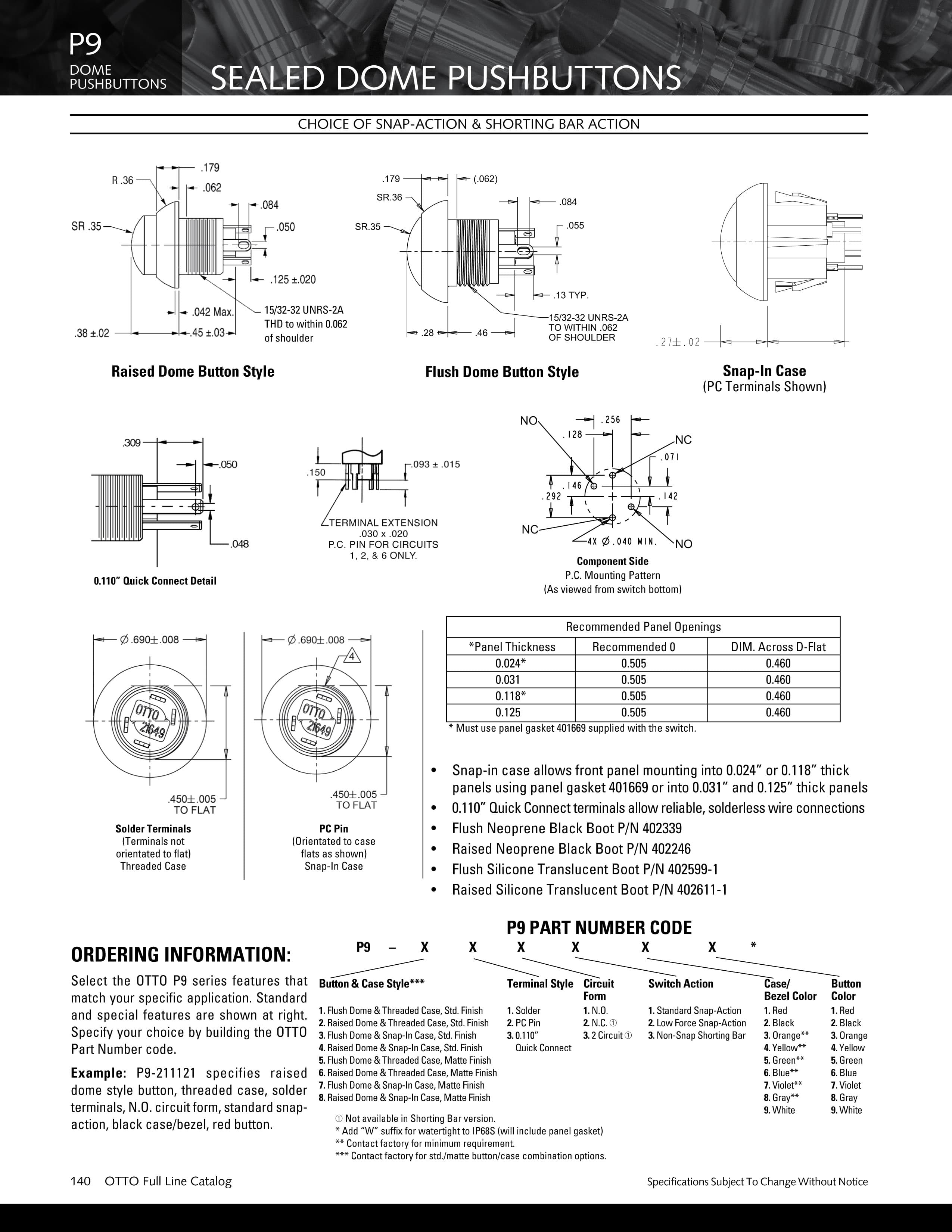 Forming Part of the OTTO P9 Series, this is a contoured dome style push button