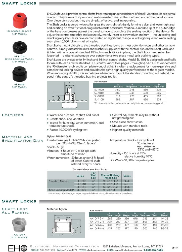 EHC Knobs - Control Knobs - Shaft Locks