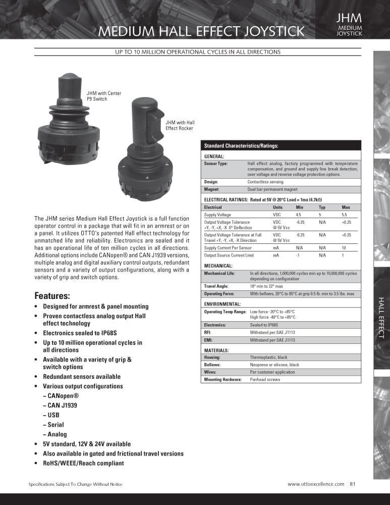 OTTO JHM Medium Industrial Hall Effect Joystick Range