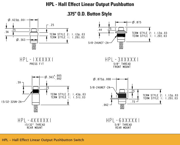 A Linear Push Button Switch with Hall Effect technology, with a proportional