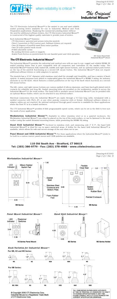 CTI Panel Mount Industrial Mouse Pointer - H20x1-Nx Series