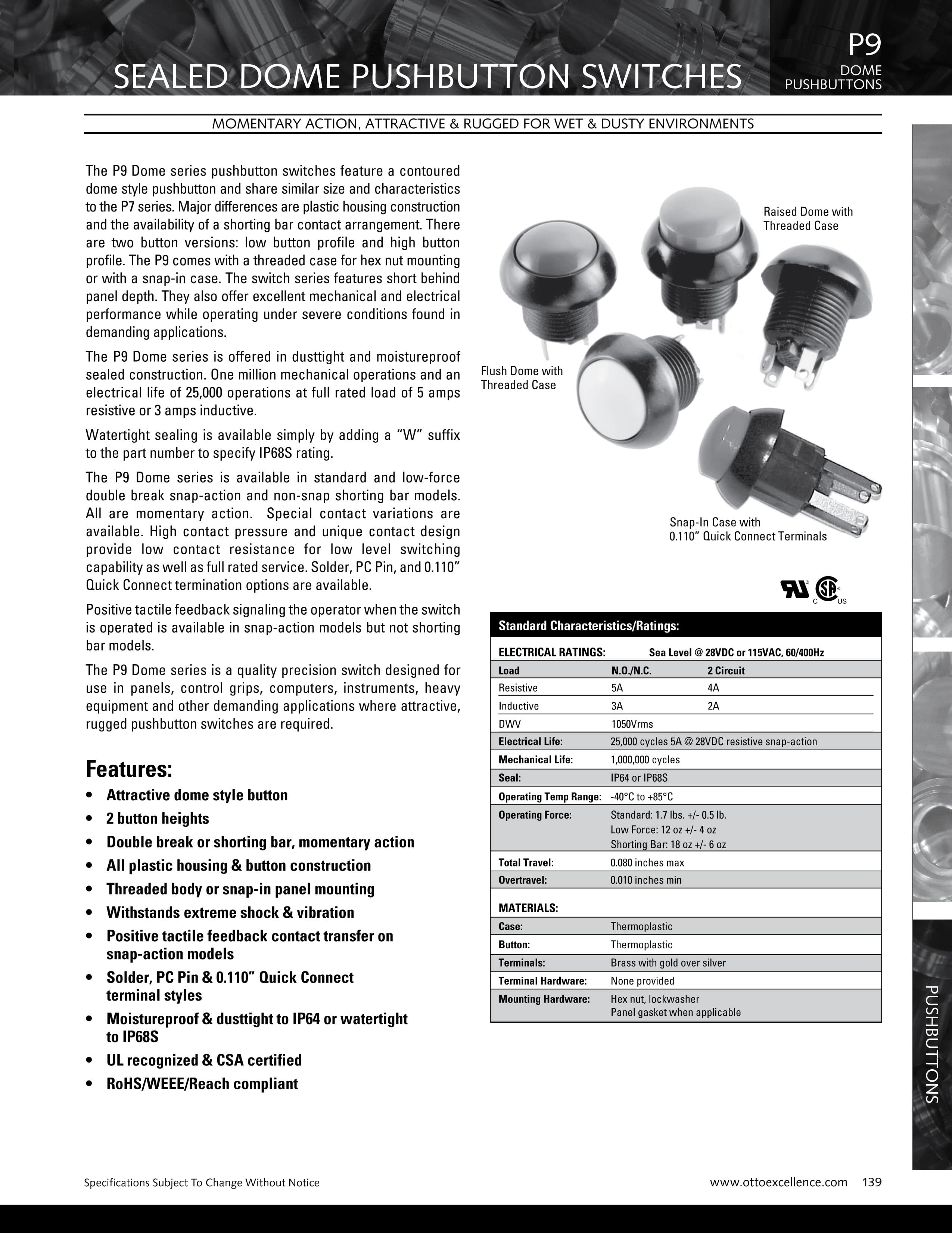 Forming Part of the OTTO P9 Series, this is a contoured dome style push button