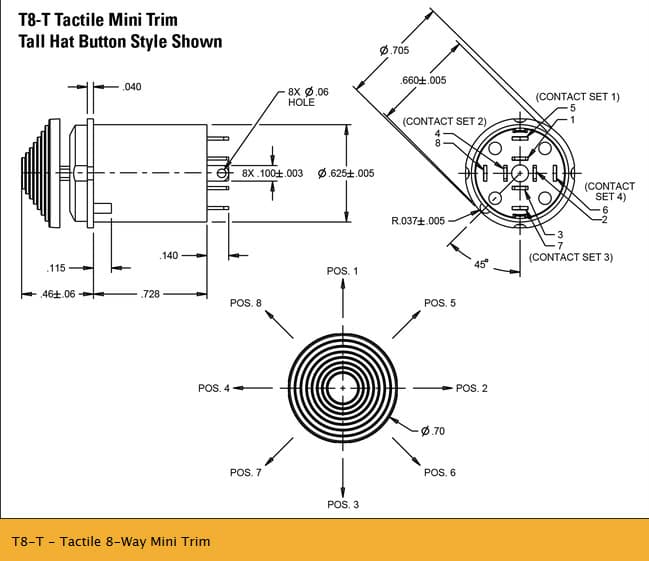 OTTO T8-T Tactile 8-Way Mini Trim Switch Range