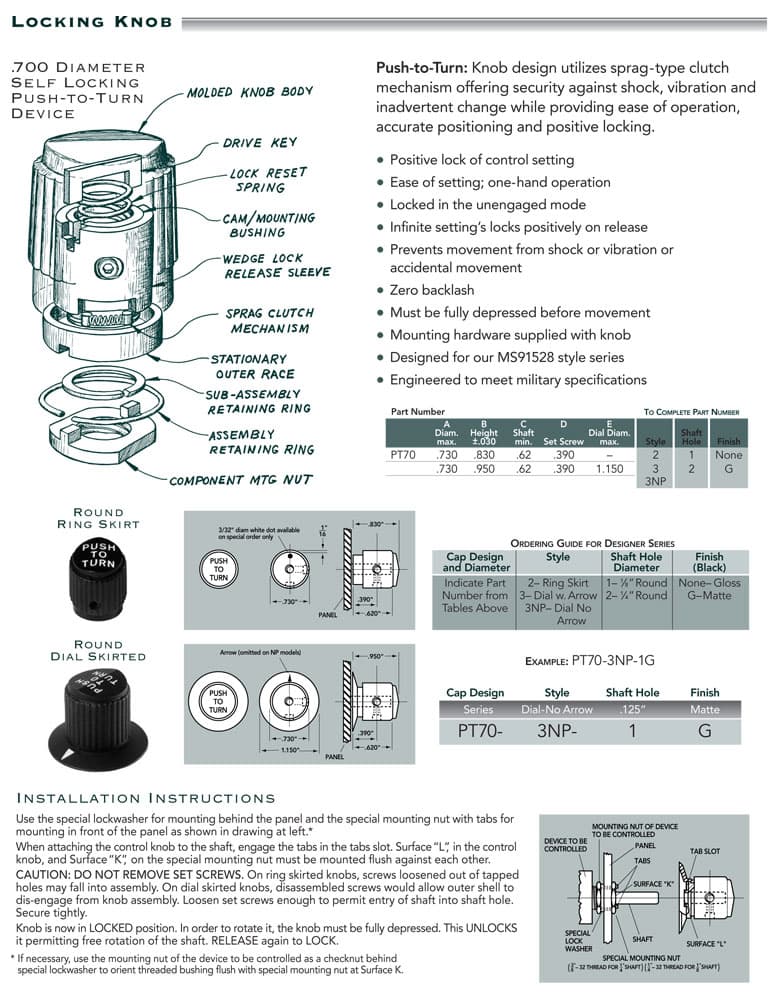 Control Knobs - 70 Series Round Knob Locks