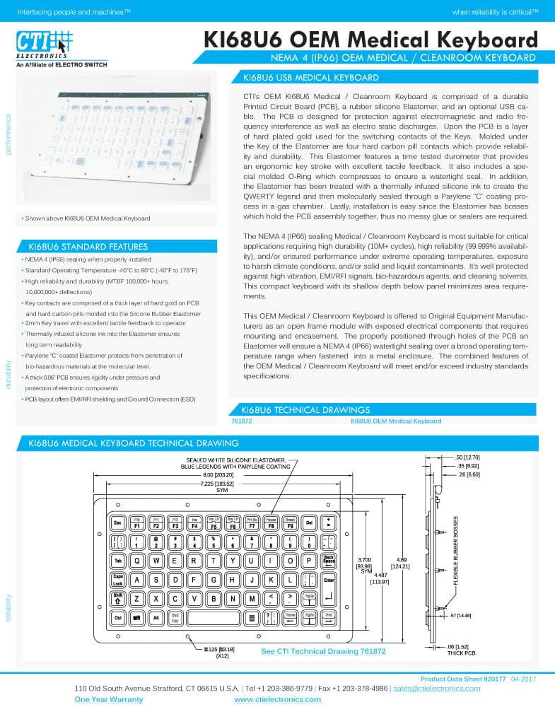 CTI Medical Keyboard Range (Panel Mount)
