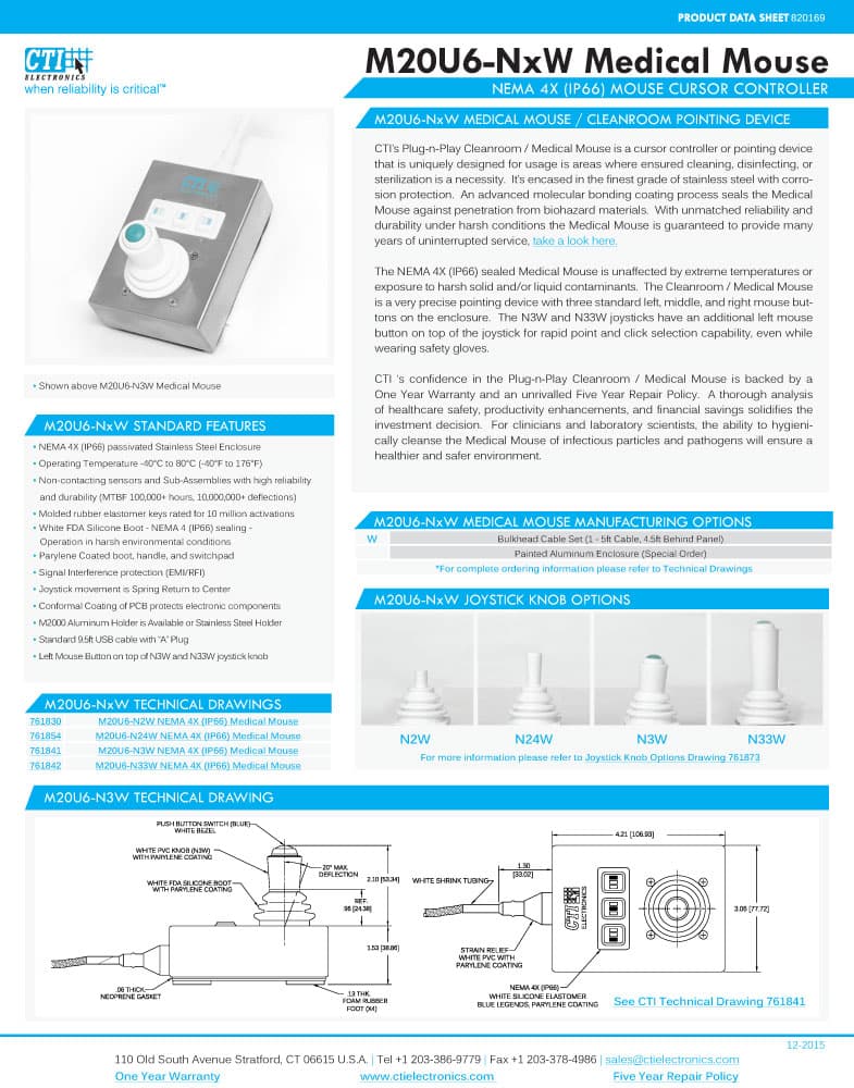 CTI Plug-n-Play Medical Mouse Pointer - M20U6-N2W Series