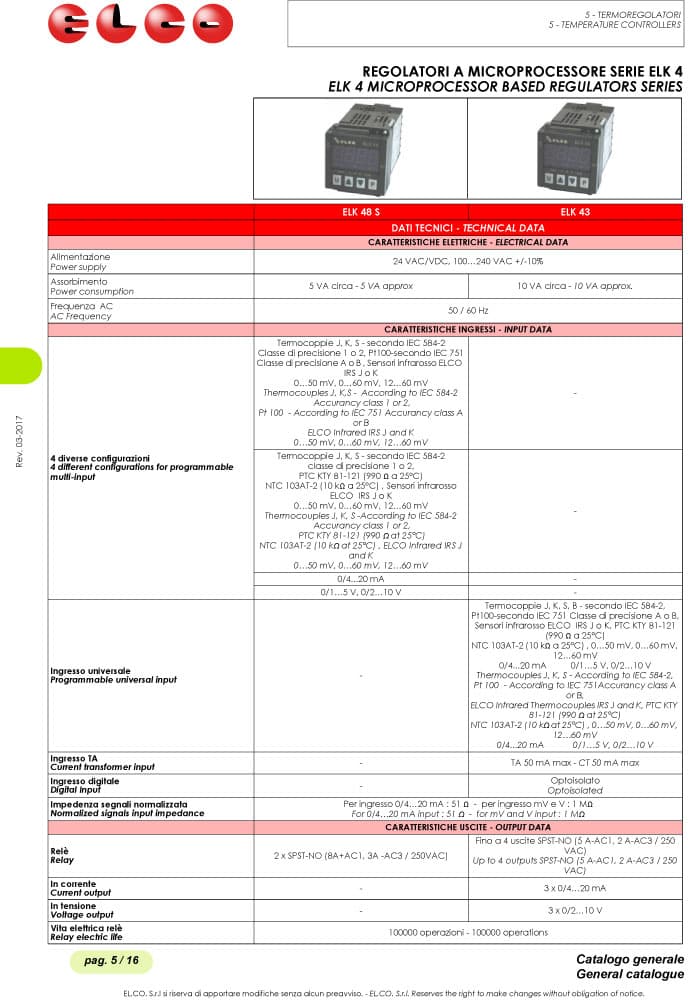 Elco Temperature Controller Microprocessor Based Regulators - ELK 4 Series
