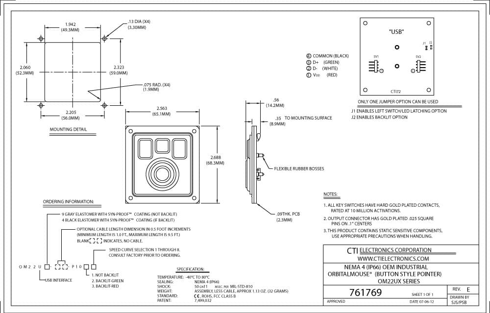 CTI OEM Industrial Mouse Pointer - OM2200 Series