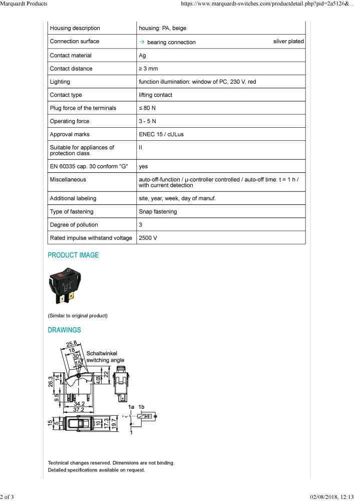 Marquardt 1 Pole Rocker Switches - Series 1550 ECO
