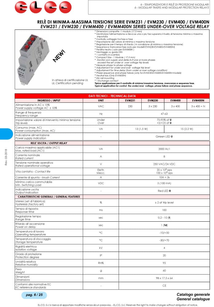 Elco Under-Over Voltage Relay - EVM Series