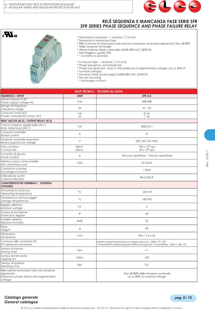 Elco Phase Sequence and Phase Failure Relay - SFR Series