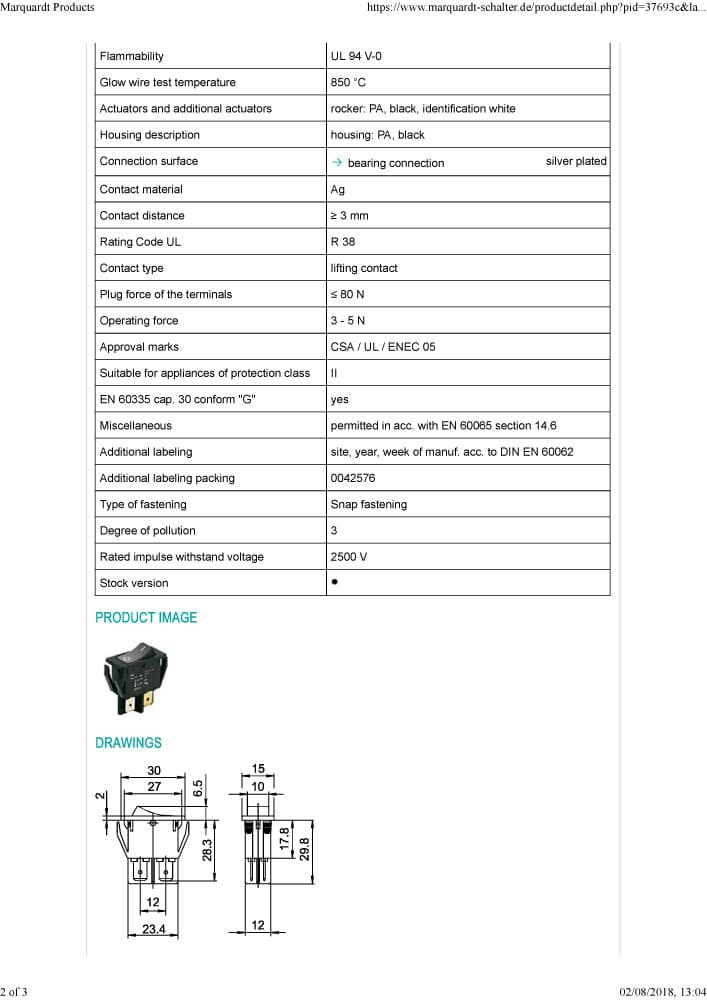 Marquardt Single Pole Rocker Switches - Series 1550