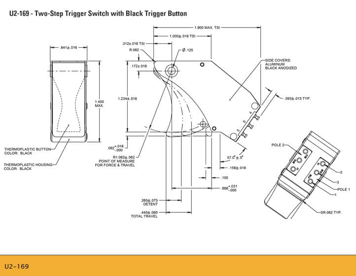 The OTTO Two-Step Trigger Switches are rated 7 amps resistive at 28VDC with