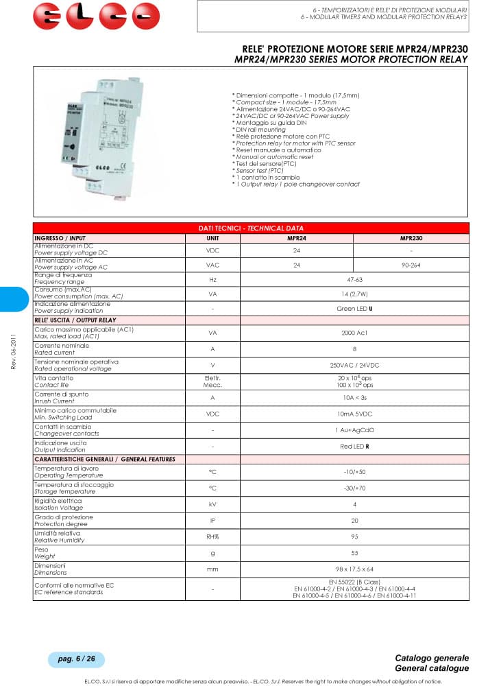Elco Motor Protection Relay - MPR24, MPR230 Series
