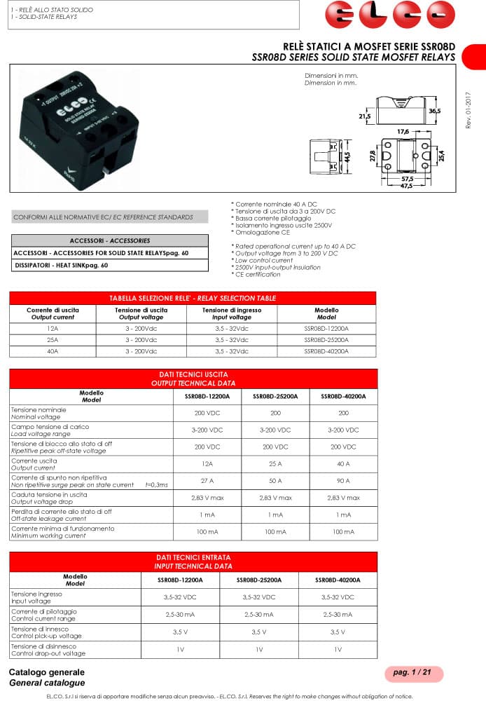Elco Solid State Mosfet Relays - SSR08D Series