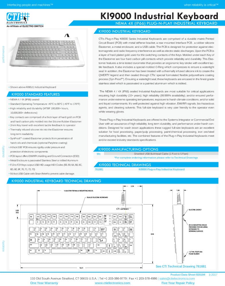 CTI Plug-n-Play Industrial Keyboard Range